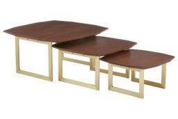 Orsina Set of 3 Nesting Side Tables, Round Walnut Wooden Top Bedside Tables With Gold Finish Legs, Decorative Tables - thumbnail 4