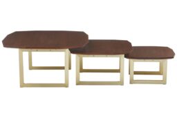 Orsina Set of 3 Nesting Side Tables, Round Walnut Wooden Top Bedside Tables With Gold Finish Legs, Decorative Tables - thumbnail 2