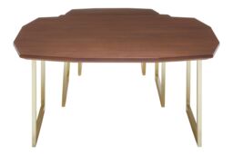 Orsina Set of 3 Nesting Side Tables, Round Walnut Wooden Top Bedside Tables With Gold Finish Legs, Decorative Tables - thumbnail 3