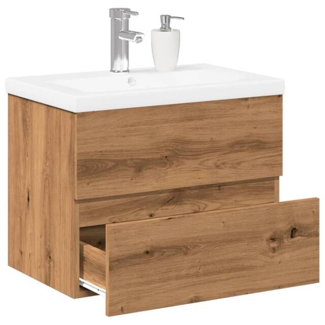 Berkfield Home Sink Cabinet with Built-in Basin Artisan Oak 61x39.5x49 cm in Brown - image 1