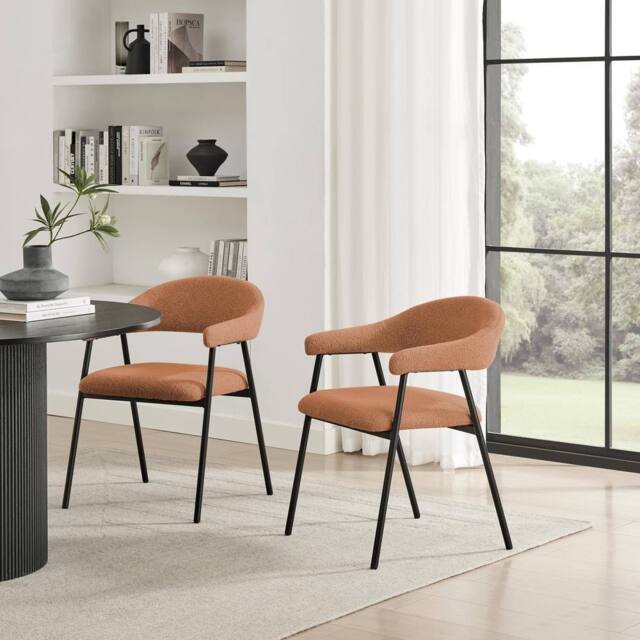 FurnitureboxUK 2x Delos Pale Terracotta Orange Fabric Dining Chairs - image 1
