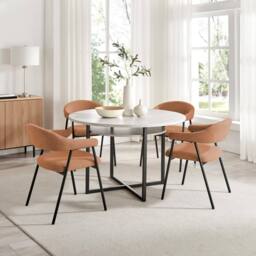 FurnitureboxUK 2x Delos Pale Terracotta Orange Fabric Dining Chairs - thumbnail 4