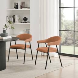 FurnitureboxUK 2x Delos Dusky Pink Fabric Dining Chairs in Terracotta