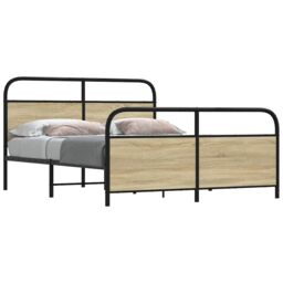 Berkfield Home Metal Bed Frame without Mattress Sonoma Oak 160x200 cm in Brown - thumbnail 1