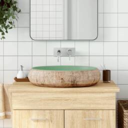 Berkfield Home Countertop Basin Green & Brown Oval 59x40x15 cm Ceramic - Size: 59 x 40 x 15 cm - thumbnail 2