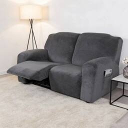 FLAVORA 2 Seater Super Stretch Solid Sofa Slipcover in Grey - Size: 100 cm x 190 cm - thumbnail 3