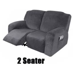 FLAVORA 2 Seater Super Stretch Solid Sofa Slipcover in Grey - Size: 100 cm x 190 cm
