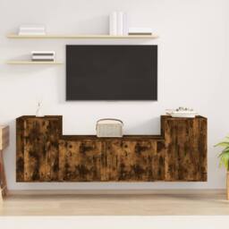 Berkfield Home 3 Piece TV Cabinet Set Smoked Oak Engineered Wood in Brown - thumbnail 2