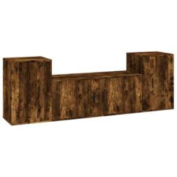 Berkfield Home 3 Piece TV Cabinet Set Smoked Oak Engineered Wood in Brown - thumbnail 1