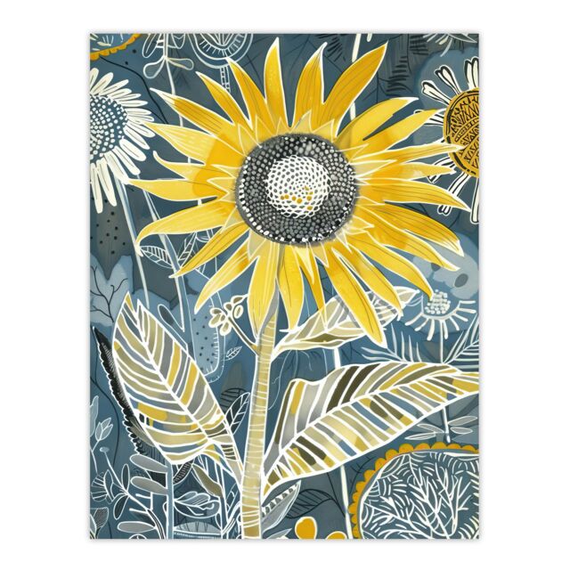 "Artery8 Sunflower Blue Yellow Inverted Line Quirky Art Wall Art Print - Size: W24"" x H32""" - image 1