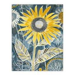 "Artery8 Sunflower Blue Yellow Inverted Line Quirky Art Wall Art Print - Size: W24"" x H32""" - thumbnail 1