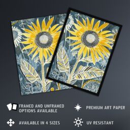 "Artery8 Sunflower Blue Yellow Inverted Line Quirky Art Wall Art Print - Size: W24"" x H32""" - thumbnail 2