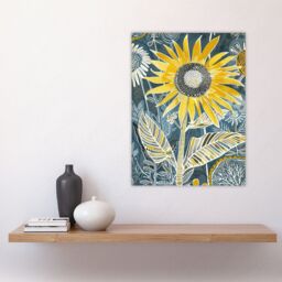 "Artery8 Sunflower Blue Yellow Inverted Line Quirky Art Wall Art Print - Size: W24"" x H32""" - thumbnail 4