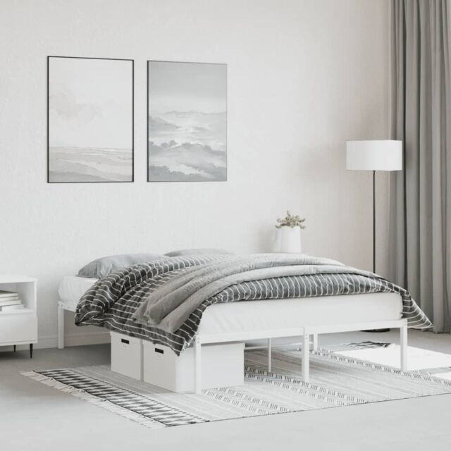 Berkfield Home Metal Bed Frame without Mattress White 140x200cm - Size: 140x200 cm - image 1