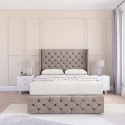 "Sloomy Luthor Plush Wingback Bed Set, No Drawers & 54"" Floor Standing Headboard in Stone - Size: Small Single" - thumbnail 2