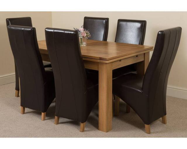 Thats Furniture Richmond 140-220cm Oak Extending Dining Table & 6 Lola Leather Chairs in Brown - image 1
