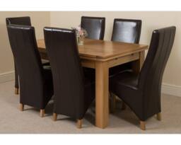 Thats Furniture Richmond 140-220cm Oak Extending Dining Table & 6 Lola Leather Chairs in Brown - thumbnail 1