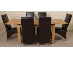 Thats Furniture Richmond 140-220cm Oak Extending Dining Table & 6 Lola Leather Chairs in Brown - thumbnail 2