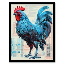 Artery8 Wall Art Print Robo Rooster Robot Hybrid Schematic Blue Futuristic Secret Complex Arcane Manuscript Gift For Him Man Cave Art Framed - thumbnail 1