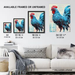Artery8 Wall Art Print Robo Rooster Robot Hybrid Schematic Blue Futuristic Secret Complex Arcane Manuscript Gift For Him Man Cave Art Framed - thumbnail 3