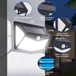 FLAVORA LED Solar Wall Lights 212 LED PIR Motion Sensor Security Lamps 1 Pack in Black - thumbnail 6