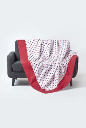 Homescapes Cotton Heart Decorative Sofa Throw in Red - Size: 150 cm x 200 cm