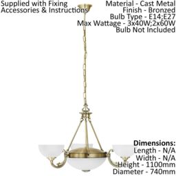 Loops Pendant Light Colour Bronzed Shade White Satin Glass Bulb E14 E27 3x40W 2x60W - thumbnail 2