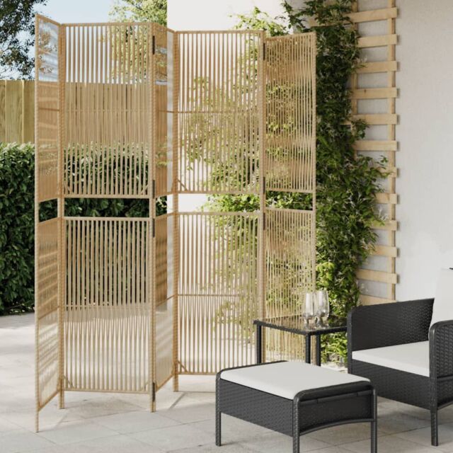 Berkfield Home Room Divider 6 Panels Beige Poly Rattan - image 1