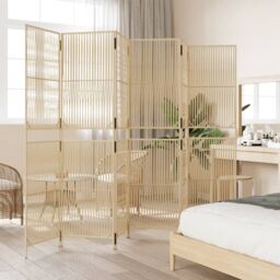 Berkfield Home Room Divider 6 Panels Beige Poly Rattan - thumbnail 3