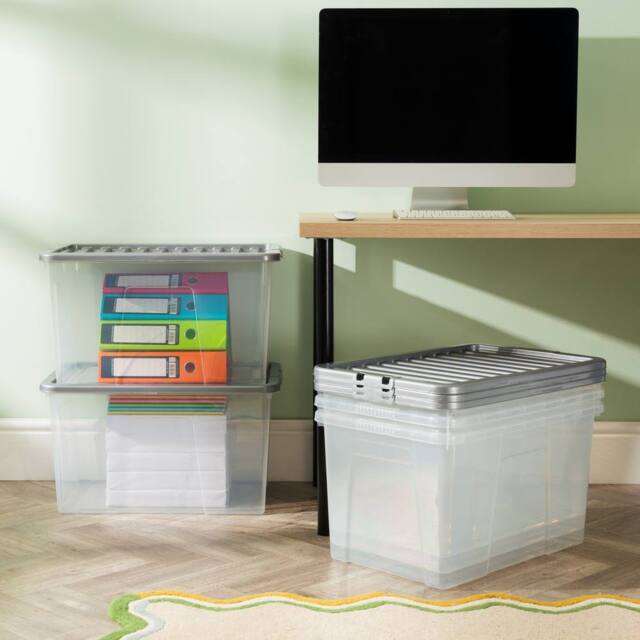 Wham Crystal 60L Clear Box & Stronger Lid PK5 in Silver - image 1