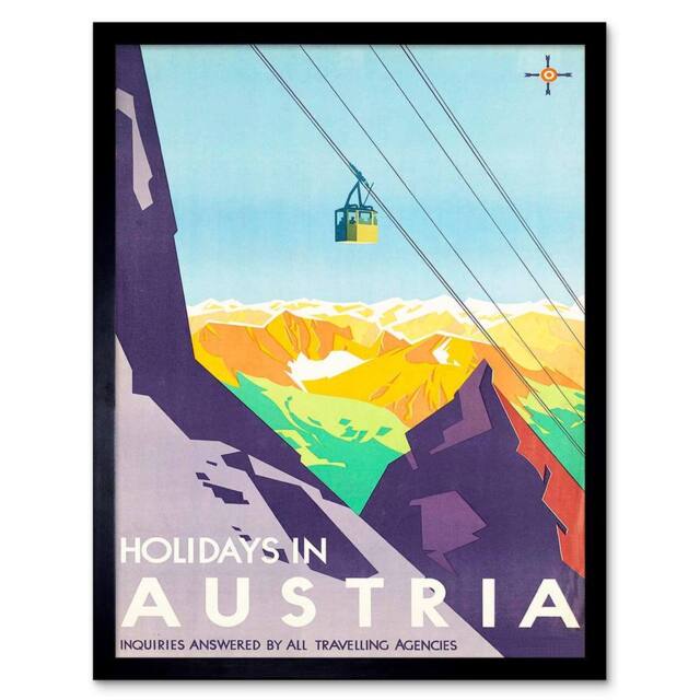 "Wee Blue Coo Austria Winter Sport Ski Alps Alpine Snow Peak Skiing Framed Art Print - Size: W12"" x H16""" - image 1