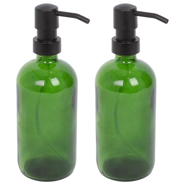 Harbour Housewares 500ml Glass Soap Dispensers - 2x Refillable Hand Wash Bottle with Pump in Green - image 1