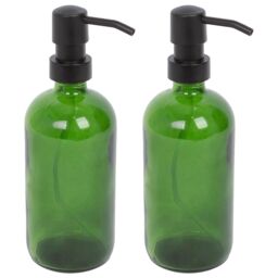 Harbour Housewares 500ml Glass Soap Dispensers - 2x Refillable Hand Wash Bottle with Pump in Green