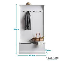 Nöa and Nani Brittany Hallway Bench and Coat Hook Shoe Storage in White - thumbnail 4