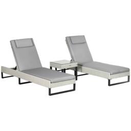 STILVORA Sun Lounger Set with 5-Position Recliner Light Grey - thumbnail 4