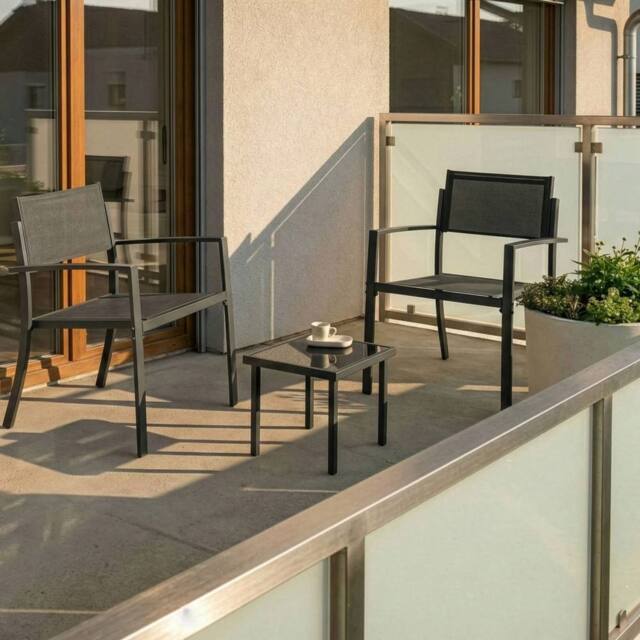 Wyld and Coco 2 Seater Outdoor Bistro Set Dark Grey Powder Coat Steel Tempered - image 1