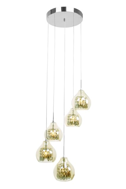 Orsina Smoked Glass & Chrome 5 Pendant Light, Elegant Hanging Ceiling Fixture with Cut Glass Detail in Gold - image 1