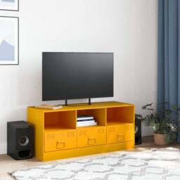 Berkfield Home TV Cabinet Mustard Yellow 99x39x44 cm Steel - Size: 99 x 39 x 44 cm - thumbnail 3