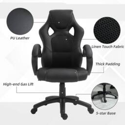 FORGEVIO Executive Racing Swivel Gaming Office Chair PU Leather in Black - thumbnail 4