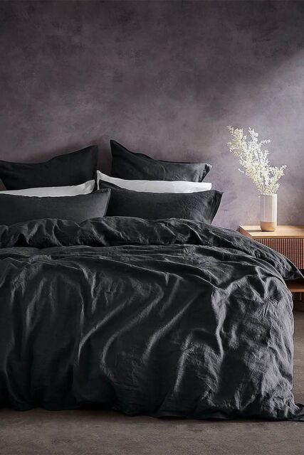 Lazy Linen 'Pure Washed Linen' Duvet Cover in Charcoal - Size: Double - image 1