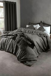 Lazy Linen 'Pure Washed Linen' Duvet Cover in Charcoal - Size: Double - thumbnail 3