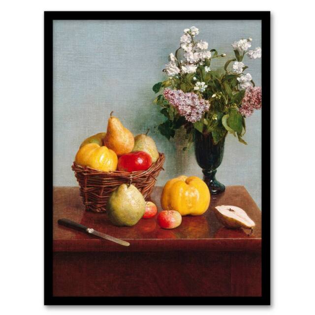 Artery8 Still Life with Flowers & Fruit Latour Framed Wall Art Print in Yellow - Size: A3 - image 1