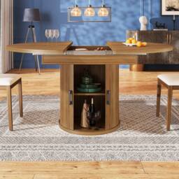 ModernLuxe Extendable 6-seater dining table with storage in Walnut - thumbnail 3