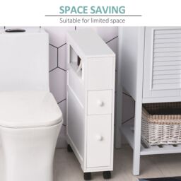 HOMCOM 72x16cm Narrow Bathroom Storage Unit with 2 Drawers Open Top 4 Wheels in White - Size: 72x16 cm - thumbnail 6