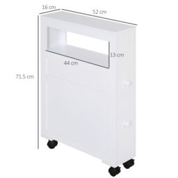 HOMCOM 72x16cm Narrow Bathroom Storage Unit with 2 Drawers Open Top 4 Wheels in White - Size: 72x16 cm - thumbnail 3