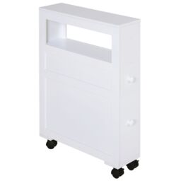 HOMCOM 72x16cm Narrow Bathroom Storage Unit with 2 Drawers Open Top 4 Wheels in White - Size: 72x16 cm - thumbnail 2