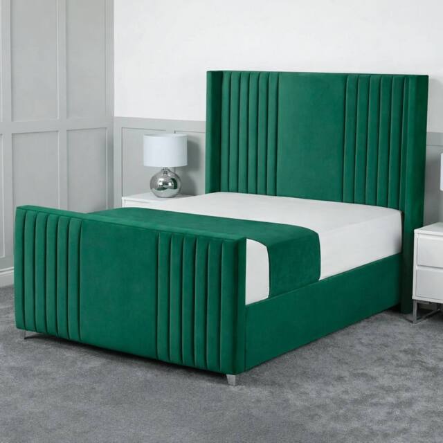 Living Comfort Bedz Emilia Plush Velvet Upholstered Bed Slatted Base with 48Inch Headboard in Green - Size: Super King - image 1