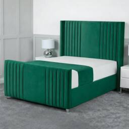 Living Comfort Bedz Emilia Plush Velvet Upholstered Bed Slatted Base with 48Inch Headboard in Green - Size: Super King