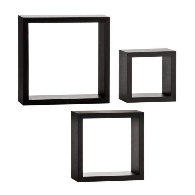 Orsina Set of 3 White MDF Wall Cubes, Floating Storage Shelves with PVC Coating, Ideal for Displaying Ornaments in Black - image 1