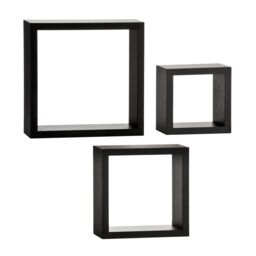 Orsina Set of 3 White MDF Wall Cubes, Floating Storage Shelves with PVC Coating, Ideal for Displaying Ornaments in Black - thumbnail 1